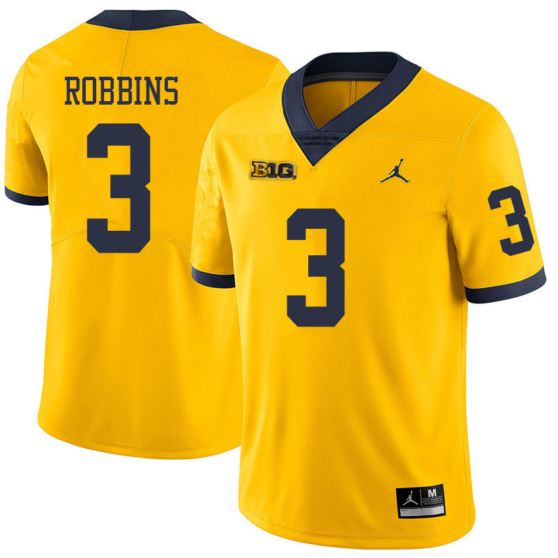 Jordan Brand Men #3 Brad Robbins Michigan Wolverines College Football Jerseys Sale-Yellow - Click Image to Close